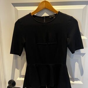 BCBGMaxAzria Black Short Sleeve Peplum Blouse